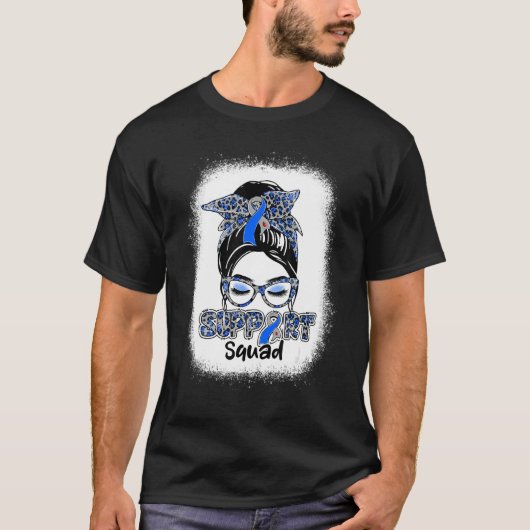 Support Squad Messy Bun Blue Ribbon Diabetes Aware T-shirt (Voorkant)