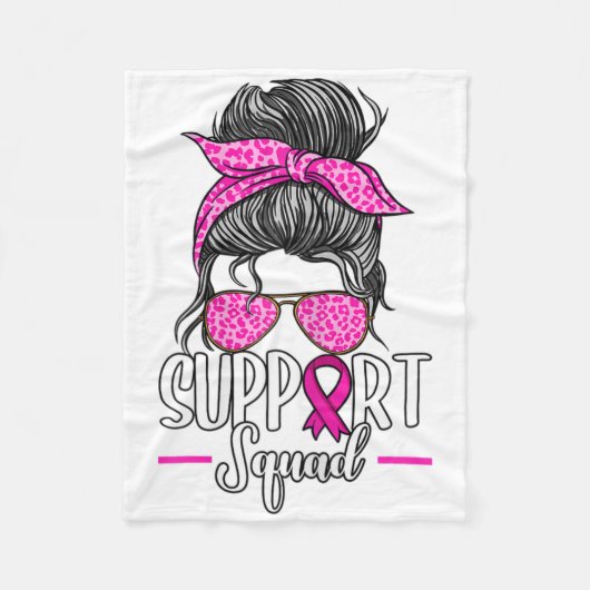 Support Squad Messy Bun Breast Cancer Awareness Fleece Deken (Voorkant)