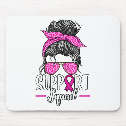 Support Squad Messy Bun Breast Cancer Awareness Muismat (Voorkant)