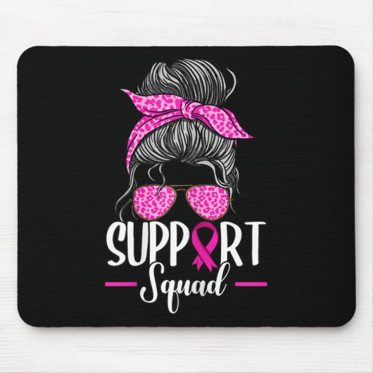 Support Squad Messy Bun Breast Cancer Awareness Muismat (Voorkant)