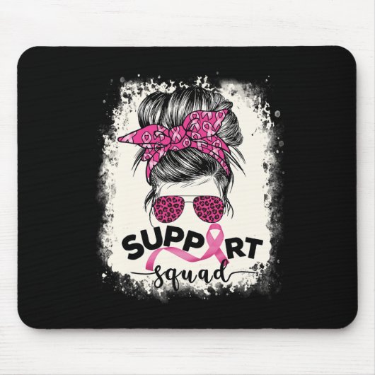 Support Squad Messy Bun Breast Cancer Awareness Pi Muismat (Voorkant)