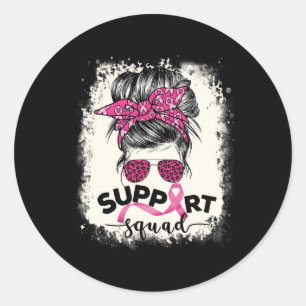 Support Squad Messy Bun Breast Cancer Awareness Pi Ronde Sticker