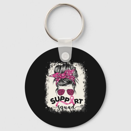 Support Squad Messy Bun Breast Cancer Awareness Pi Sleutelhanger (Voorkant)