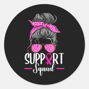 Support Squad Messy Bun Breast Cancer Awareness Ronde Sticker