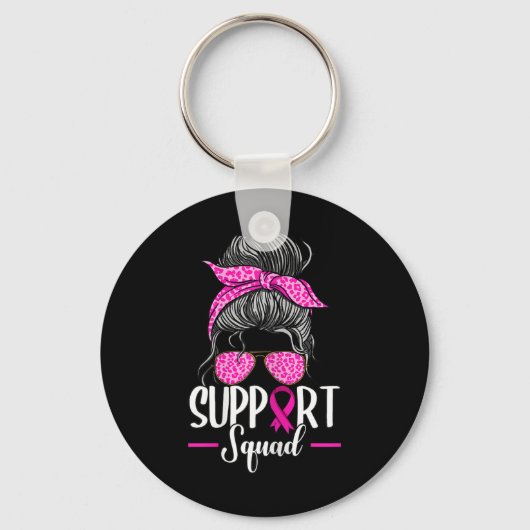 Support Squad Messy Bun Breast Cancer Awareness Sleutelhanger (Voorkant)