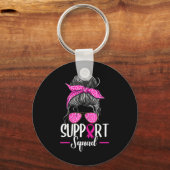 Support Squad Messy Bun Breast Cancer Awareness Sleutelhanger (Voorkant)