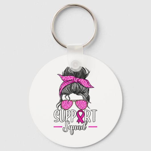 Support Squad Messy Bun Breast Cancer Awareness Sleutelhanger (Voorkant)