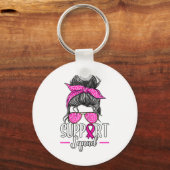 Support Squad Messy Bun Breast Cancer Awareness Sleutelhanger (Voorkant)