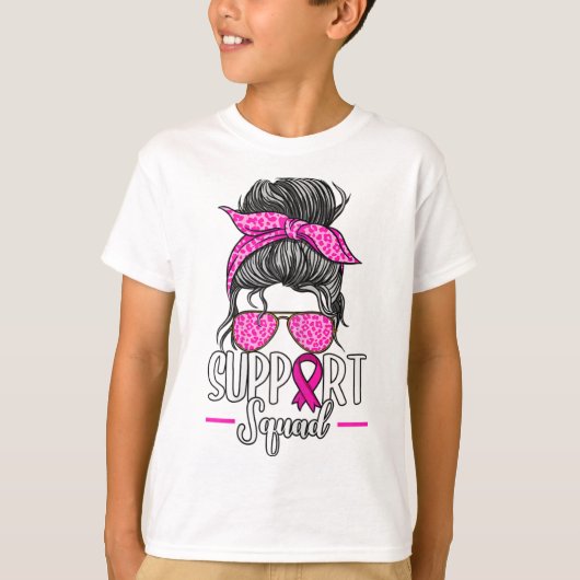 Support Squad Messy Bun Breast Cancer Awareness T-shirt (Voorkant)