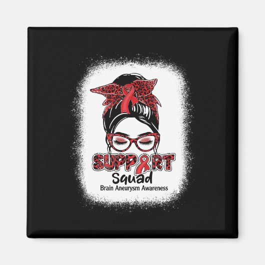 Support Squad Messy Bun Burgundy Ribbon Brain Aneu Magneet (Voorkant)
