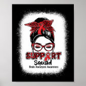 Support Squad Messy Bun Burgundy Ribbon Brain Aneu Poster (Voorkant)