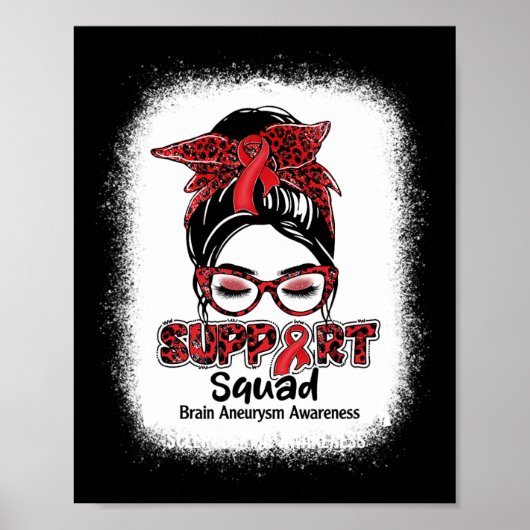 Support Squad Messy Bun Burgundy Ribbon Brain Aneu Poster (Voorkant)