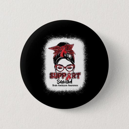 Support Squad Messy Bun Burgundy Ribbon Brain Aneu Ronde Button 5,7 Cm (Voorkant)