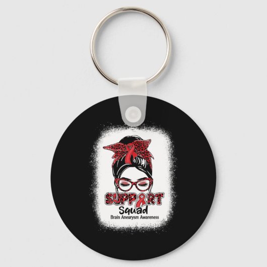 Support Squad Messy Bun Burgundy Ribbon Brain Aneu Sleutelhanger (Voorkant)