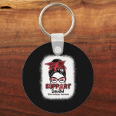 Support Squad Messy Bun Burgundy Ribbon Brain Aneu Sleutelhanger (Voorkant)