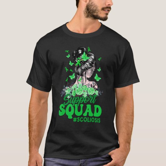 Support Squad Messy Bun Butterfly Green Ribbon Sco T-shirt (Voorkant)