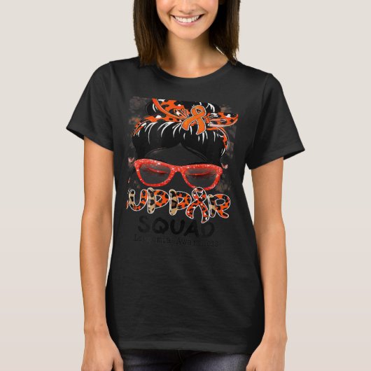 Support Squad Messy Bun Butterfly Orange Ribbon Le T-shirt (Voorkant)