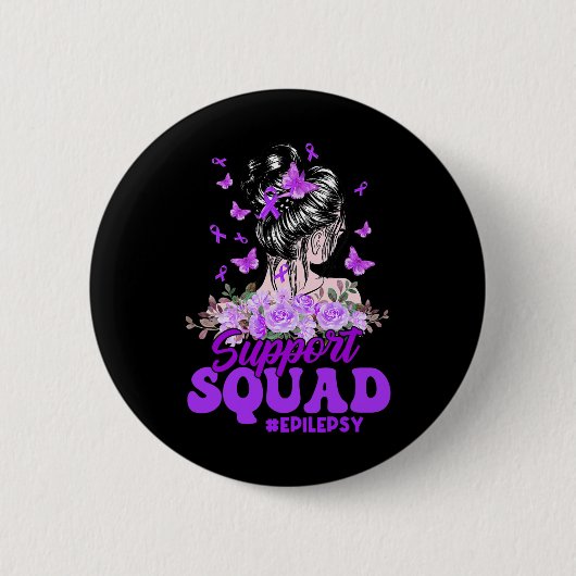 Support Squad Messy Bun Butterfly Paars Ribbon EP Ronde Button 5,7 Cm (Voorkant)