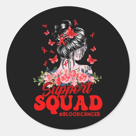 Support Squad Messy Bun Butterfly Red Ribbon Blood Ronde Sticker (Voorkant)