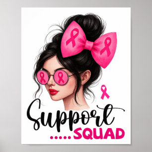 Support Squad Messy Bun Girl Roze Borstkanker Wa Poster