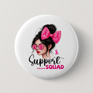 Support Squad Messy Bun Girl Roze Borstkanker Wa Ronde Button 5,7 Cm
