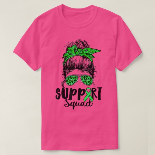 Support Squad Messy Bun Green Mental Health Awaren T-shirt (Design voorkant)
