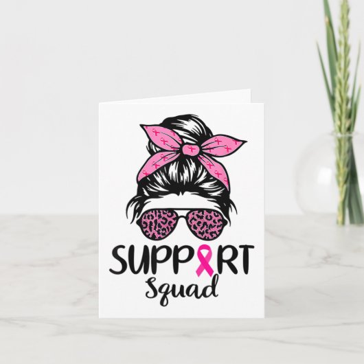 Support Squad Messy Bun Leopard Pink Breast Cancer Kaart (Voorkant)