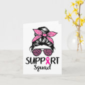 Support Squad Messy Bun Leopard Pink Breast Cancer Kaart (Gele Bloem)