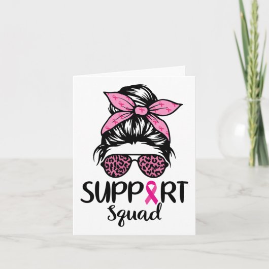 Support Squad Messy Bun Leopard Pink Breast Cancer Kaart (Voorkant)