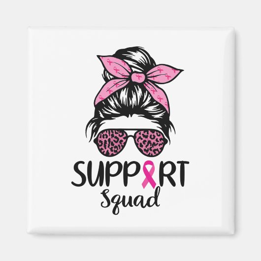 Support Squad Messy Bun Leopard Pink Breast Cancer Magneet (Voorkant)