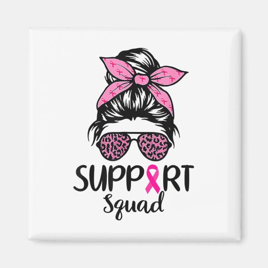 Support Squad Messy Bun Leopard Pink Breast Cancer Magneet (Voorkant)