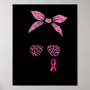 Support Squad Messy Bun Leopard Pink Breast Cancer Poster
