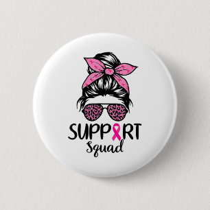 Support Squad Messy Bun Leopard Pink Breast Cancer Ronde Button 5,7 Cm