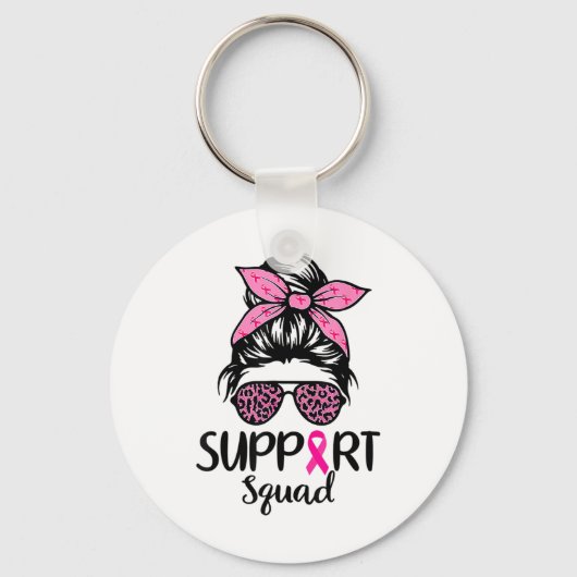 Support Squad Messy Bun Leopard Pink Breast Cancer Sleutelhanger (Voorkant)