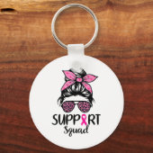 Support Squad Messy Bun Leopard Pink Breast Cancer Sleutelhanger (Voorkant)