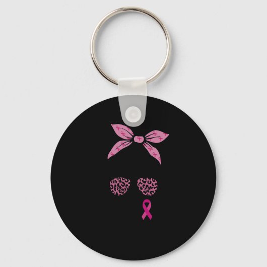 Support Squad Messy Bun Leopard Pink Breast Cancer Sleutelhanger (Voorkant)