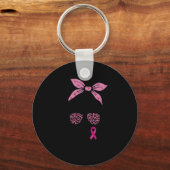 Support Squad Messy Bun Leopard Pink Breast Cancer Sleutelhanger (Voorkant)
