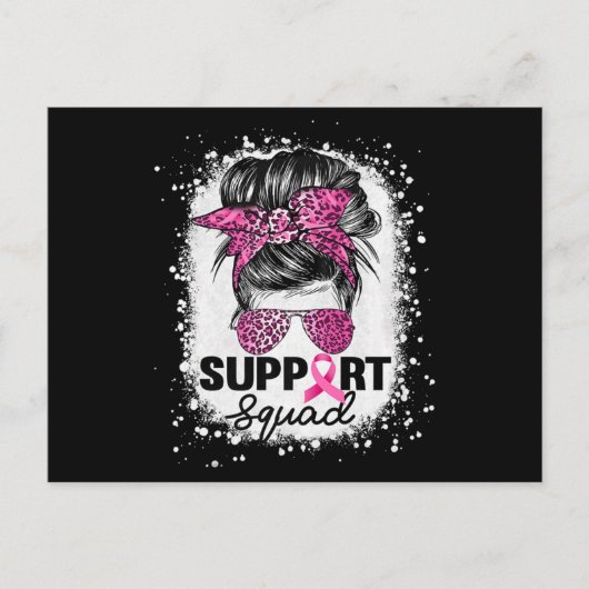 Support Squad Messy Bun Pink Breast Cancer Awarene Briefkaart (Voorkant)