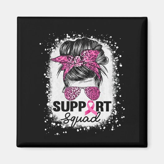 Support Squad Messy Bun Pink Breast Cancer Awarene Magneet (Voorkant)