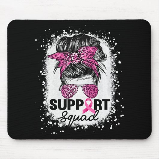 Support Squad Messy Bun Pink Breast Cancer Awarene Muismat (Voorkant)