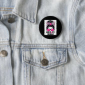 Support Squad Messy Bun Pink Breast Cancer Awarene Ronde Button 5,7 Cm (In situ)