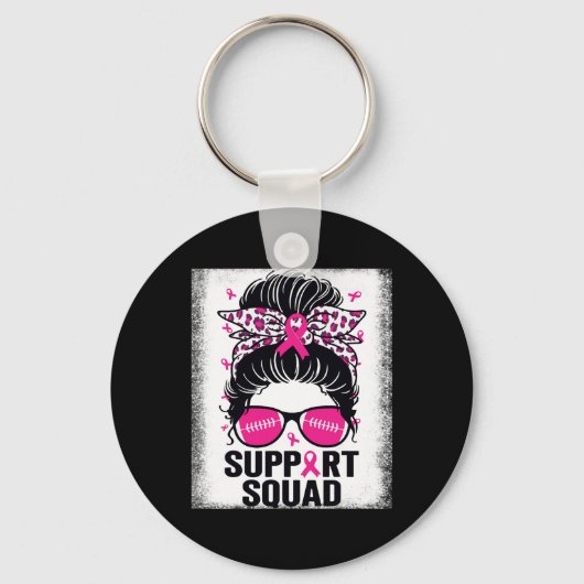 Support Squad Messy Bun Pink Breast Cancer Awarene Sleutelhanger (Voorkant)