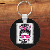Support Squad Messy Bun Pink Breast Cancer Awarene Sleutelhanger (Voorkant)