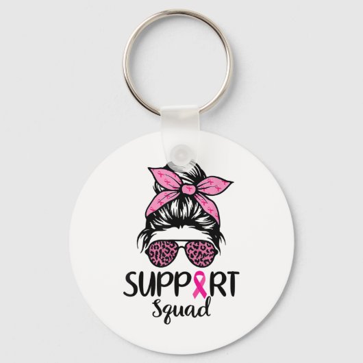 Support Squad Messy Bun Pink Breast Cancer Awarene Sleutelhanger (Voorkant)
