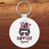 Support Squad Messy Bun Pink Breast Cancer Awarene Sleutelhanger (Voorkant)