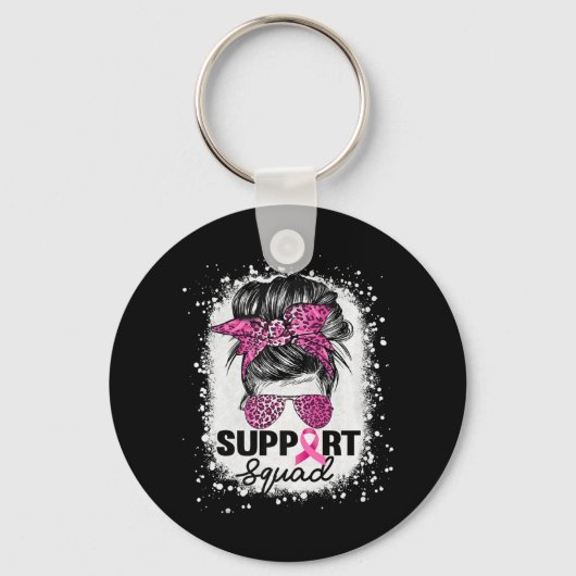 Support Squad Messy Bun Pink Breast Cancer Awarene Sleutelhanger (Voorkant)