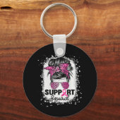 Support Squad Messy Bun Pink Breast Cancer Awarene Sleutelhanger (Voorkant)