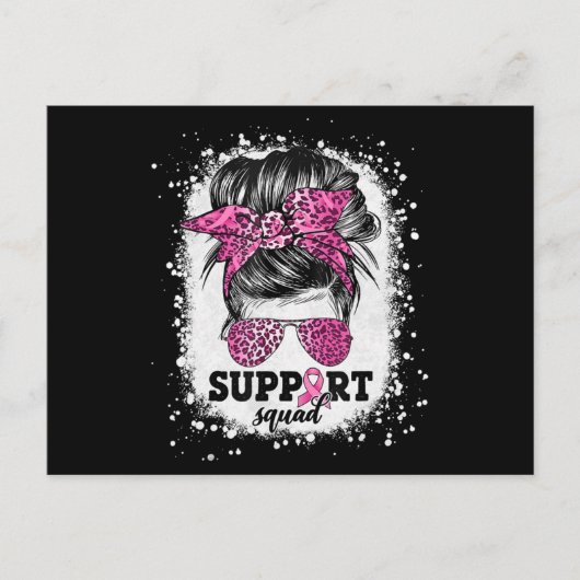 Support Squad Messy Bun Pink Ribbon Breast Cancer Briefkaart (Voorkant)