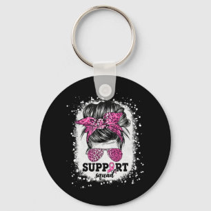Support Squad Messy Bun Pink Ribbon Breast Cancer Sleutelhanger