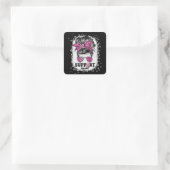 Support Squad Messy Bun Pink Ribbon Breast Cancer Vierkante Sticker (Tas)